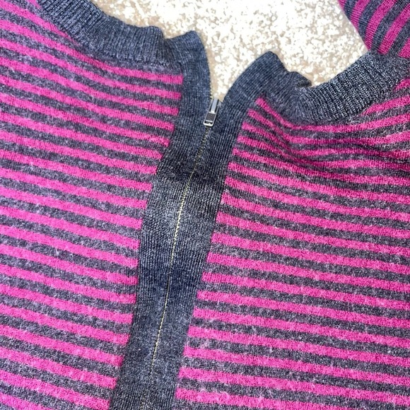 Halogen sweater women's burgundy gray back zip up striped 100% Merino Wool SZ SM - Picture 7 of 11